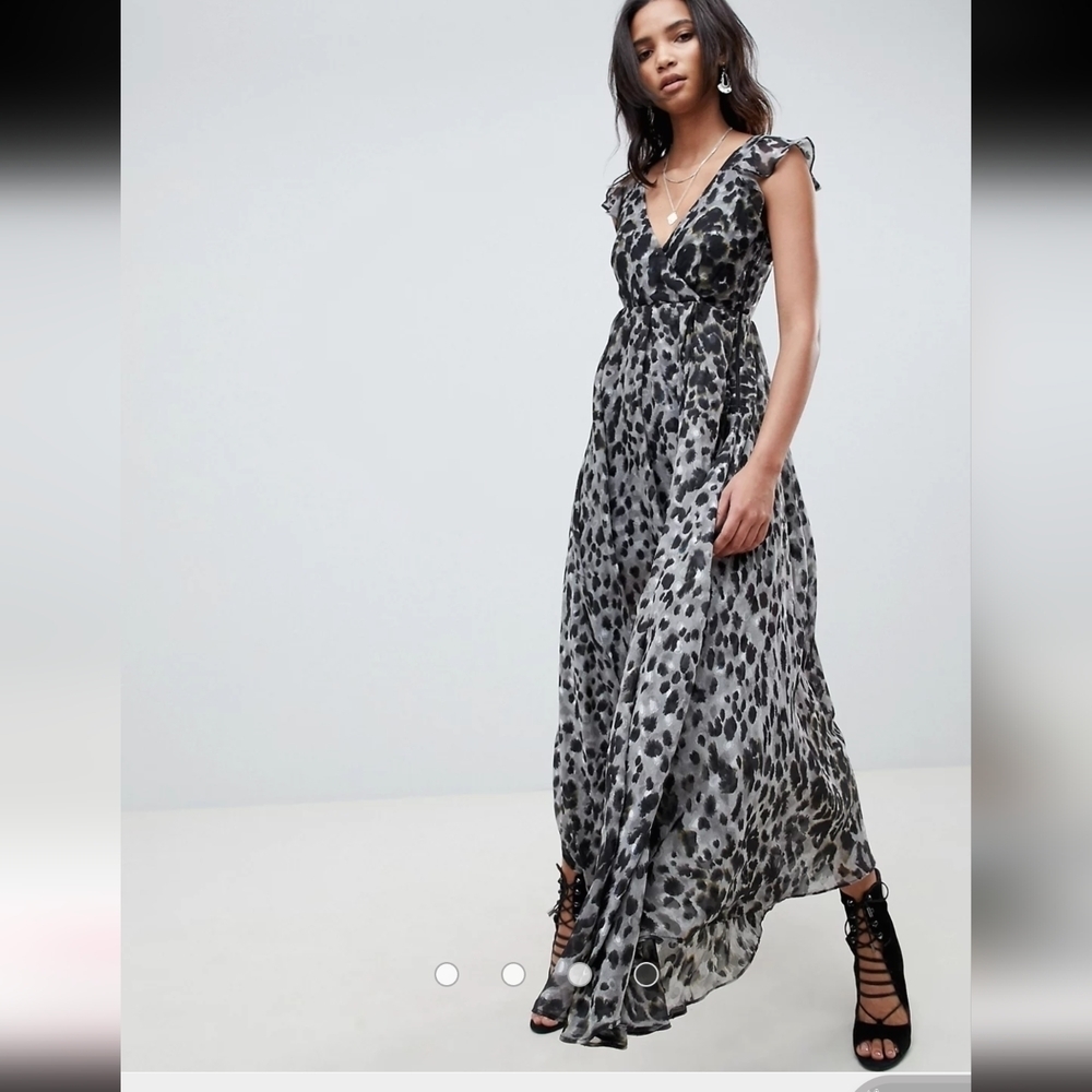 RELIGION sz. S Plunge Long Maxi Dress In Leopard Animal Spotted Print Bohemian